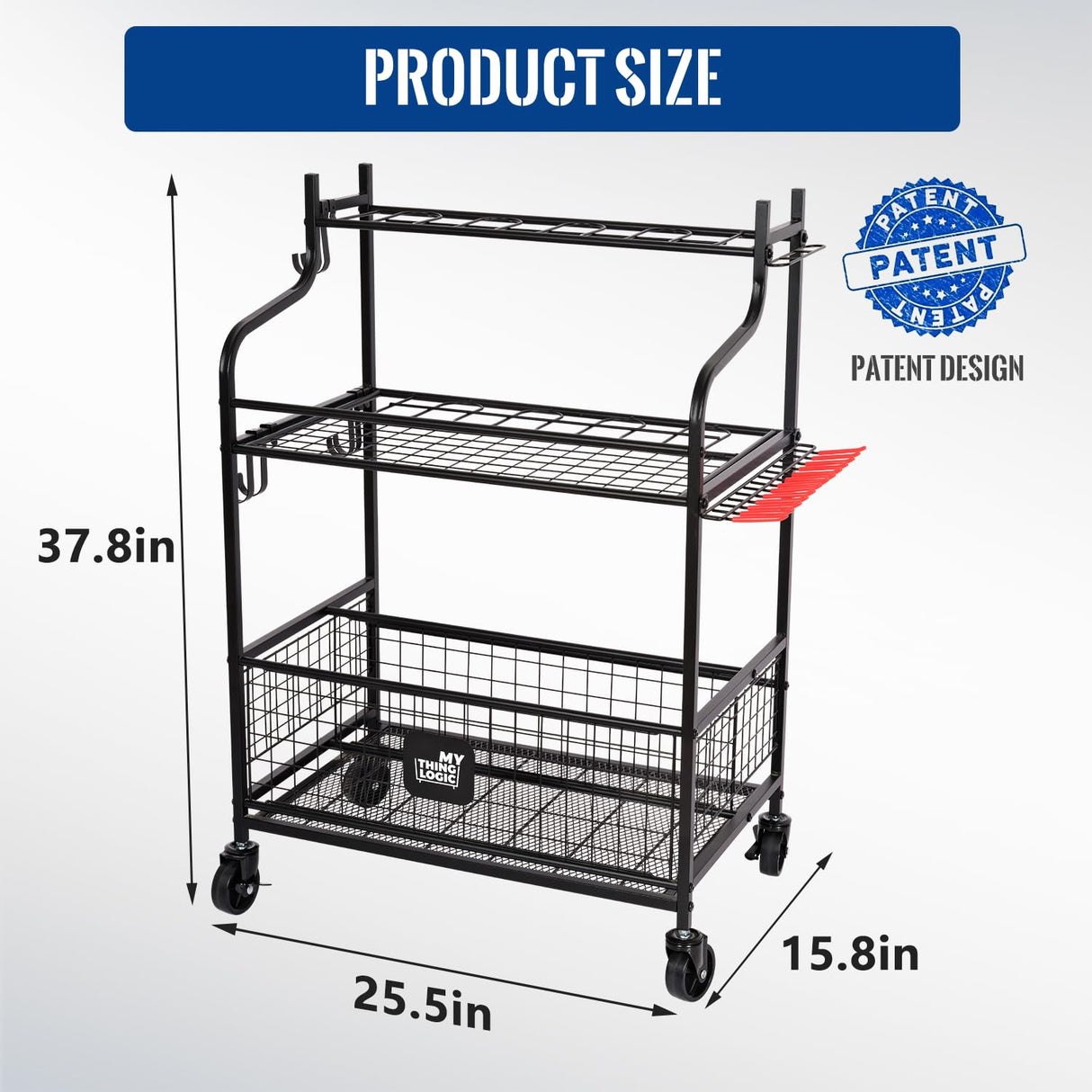 Mythinglogic Garden Tool Organizer for Garage, Yard Tool Rack with Wheels, Garage Organizers and Storage Holder for Yard Tools (Deluxe Tower) Mythinglogic