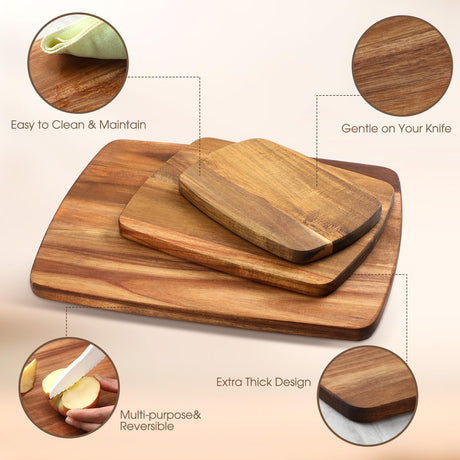 GlikCeil 12 Pcs Thick Acacia Wood Cutting Boards for Kitchen Reversible Wooden Chopping Board Set Double Sided Charcuterie Boards for Meat Cheese Meal, 14 x 11 Inches, 10 x 8 Inches, 8 x 5.5 Inches GlikCeil
