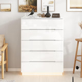 Homsee Tall 5 Drawer Dresser with LED Light, Modern Storage Dresser Chest of Drawers with High Gloss Surface for Bedroom, White (31.5”W x 15.7”D x 42.6”H) Homsee
