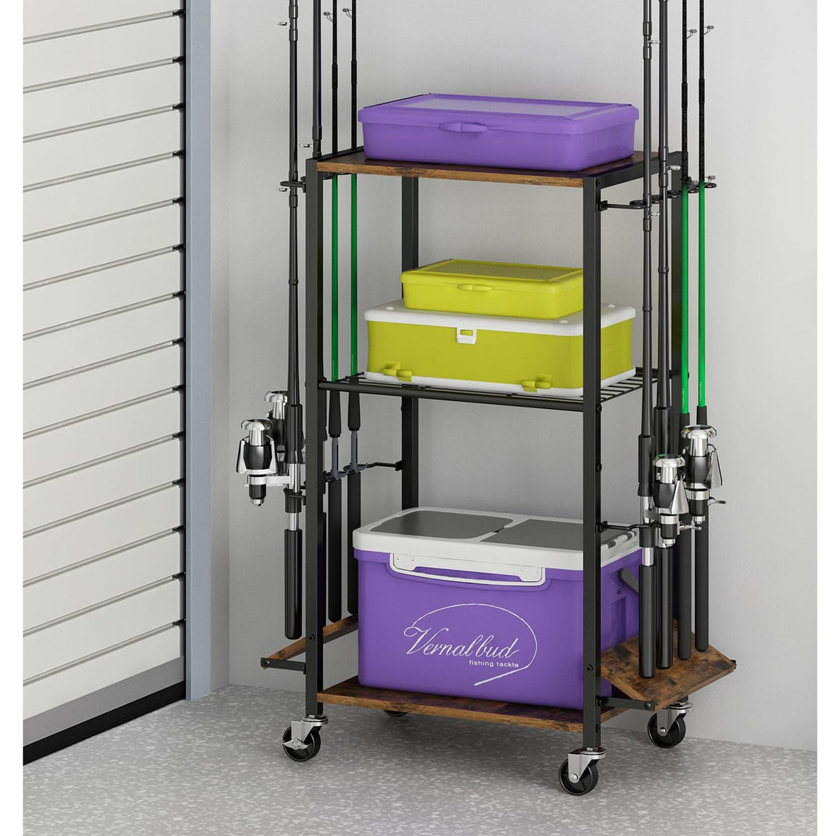 ZHOOGE Fishing Rod Holders for Garage, Fishing Pole holders Fishing Pole Rack Holds up to 8 Rods and Reel Combos, Fishing Gear Equipment Organizer Storage Solution for Garage Basement or Indoor ZHOOGE