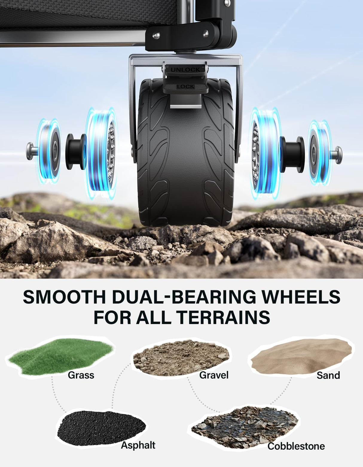 everyfun Pro Collapsible Wagon, 440lbs Wagons Carts Foldable with Big Wheels, Heavy Duty Utility Folding Wagon for Garden Camping Grocery Beach-Black everyfun Pro