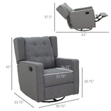 HOMCOM Wingback Swivel Recliner Chair Glider Rocking Chair for Nursery with Button Tufted, Padded Single Home Theater Seater for Living Room Bedroom, Grey HOMCOM