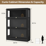 BONITURE Display Cabinet with Acrylic Glass Doors,3-Tiers Curio Cabinet with LED Lighting for Collectibles, Collectibles Toy Organizers Rack & Display Shelf Display Case Storage Cabinet, Black BONITURE