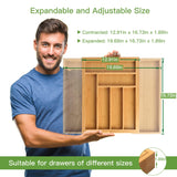 Pipishell Bamboo Expandable Drawer Organizer for Utensils Holder, Adjustable Cutlery Tray, Wood Drawer Dividers Organizer for Silverware, Flatware, Knives in Kitchen, Bedroom, Living Room Pipishell