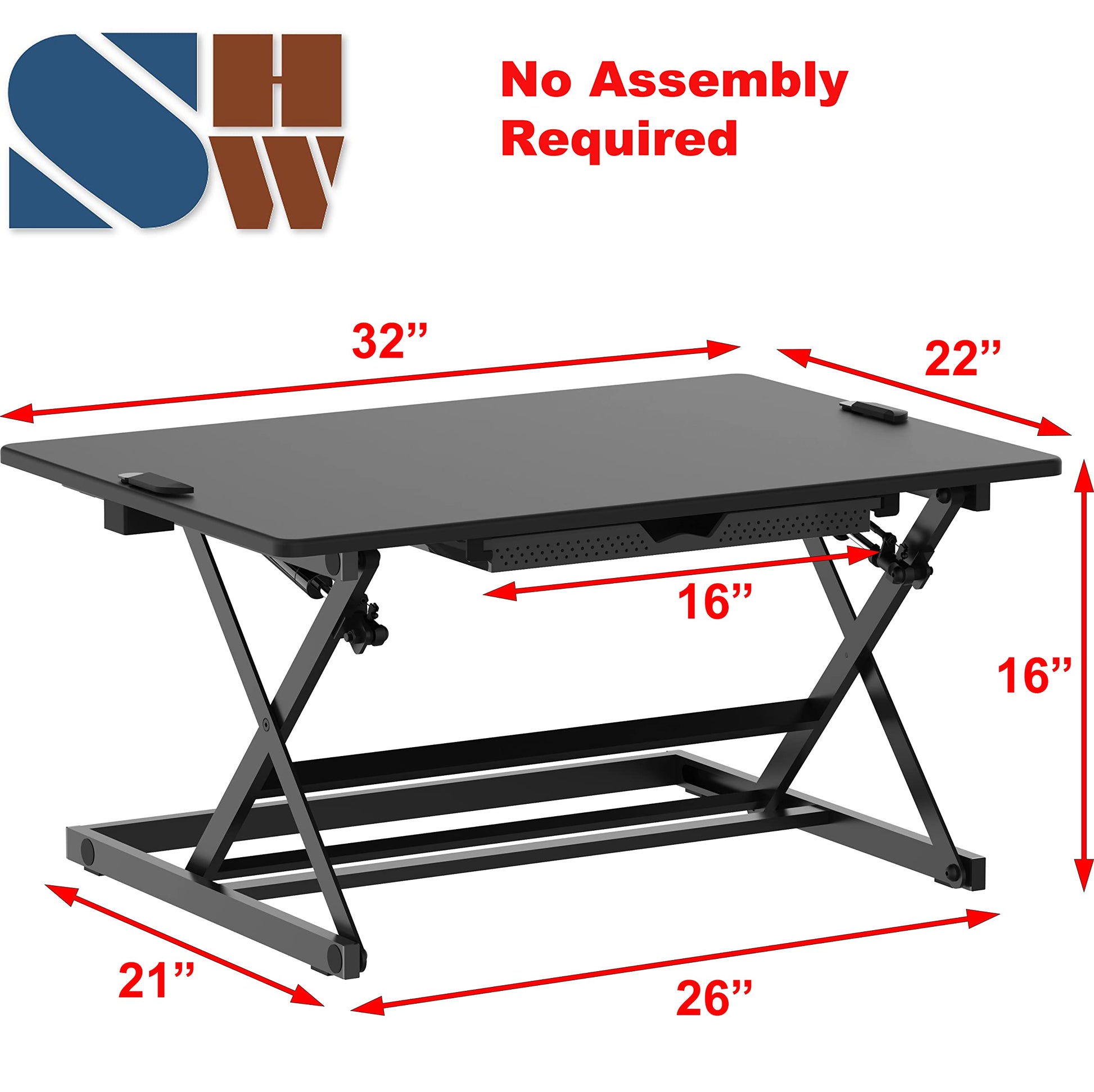 SHW 32-Inch Height Adjustable Standing Desk Converter Riser Workstation, Black - WoodArtSupply