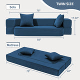 SUYOLS 2-in-1 Convertible Couch Bed with 2 Pillows - Folding Floor Couch & Sleeping Mattress - Washable Cover & Memory Foam Sleeper for Living Room/Guest Room/Home Office/Van Trip, Twin, Navy Blue SUYOLS