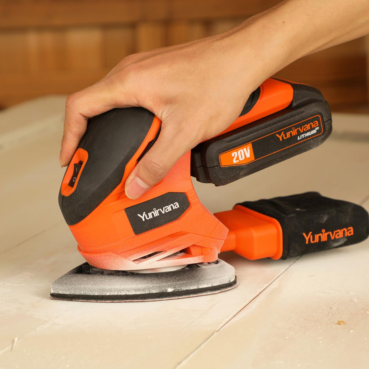 Yunirvana 20V Cordless Sander, Detail Sanders, 20Pcs Sandpapers,12000 RPM Sanders with Dust Collection System for Tight Spaces Sanding in Home Decoration, Battery and Charger Included Yunirvana