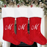PORRUNNY 20 Inch Letter Christmas Stockings Red Polyester Plush for Family Holiday Xmas Party Decor Fireplace Hanging for Family Kids - M PORRUNNY