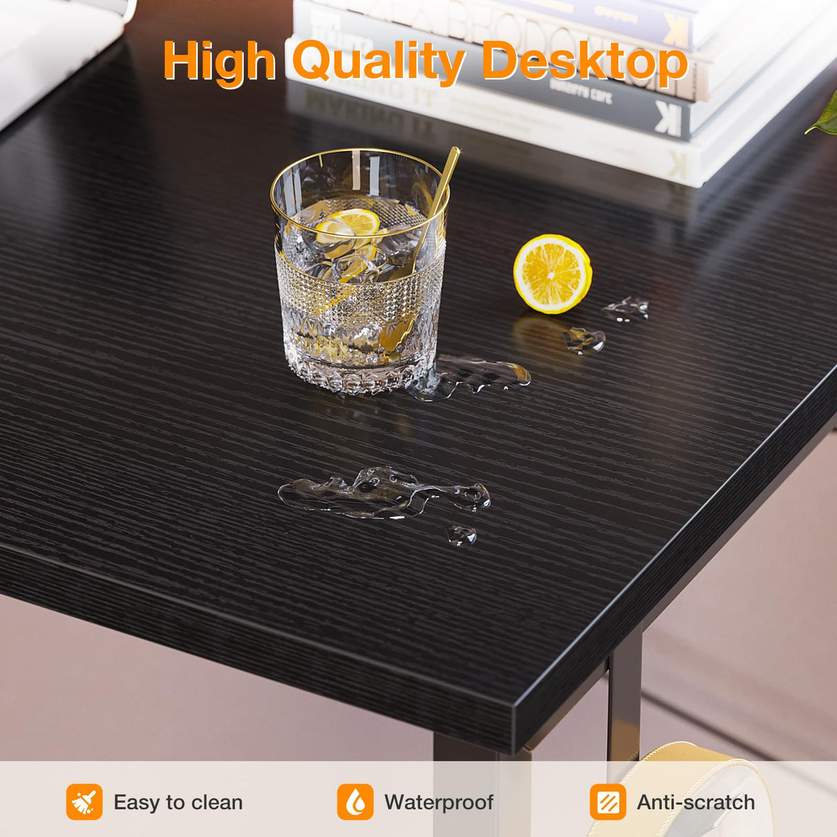 ODK Computer Desk Large Office Desk, 48 Inch Writing Desk with Storage, Modern PC Desk Work Table with Headphone Hook for Home Office, Black ODK