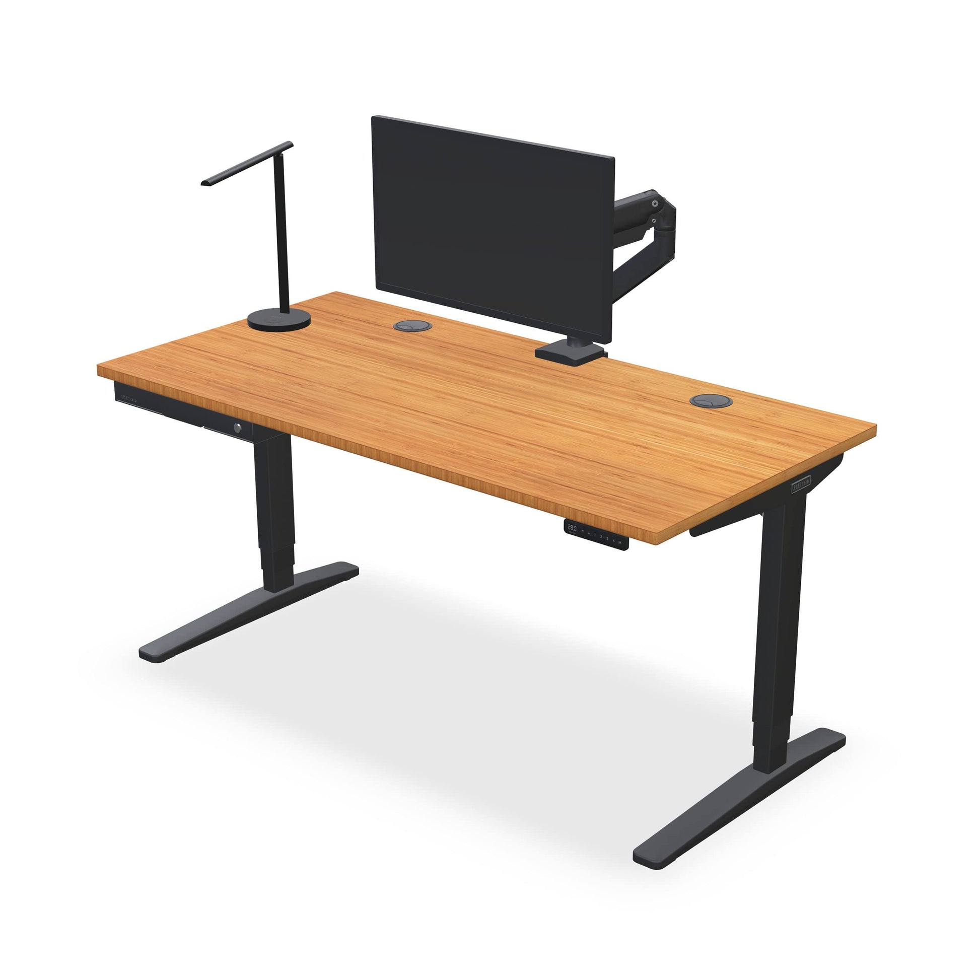 Uplift Desk Bamboo (60 x 30 inch) Standing Desk 2-Leg V2 Adjustable Stand Up C-Frame (Indus.), Advanced Keypad, Wire Grommets, Wire Tray, Rocker Board - WoodArtSupply