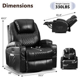 AHMED Power Swivel Rocker Recliner Chair with Massage and Heat, Faux Leather Home Theater Seating with LED Ambient Lighting, Glider Reclining Sofa with Cup Holders for Living Room (Black, Single) AHMED