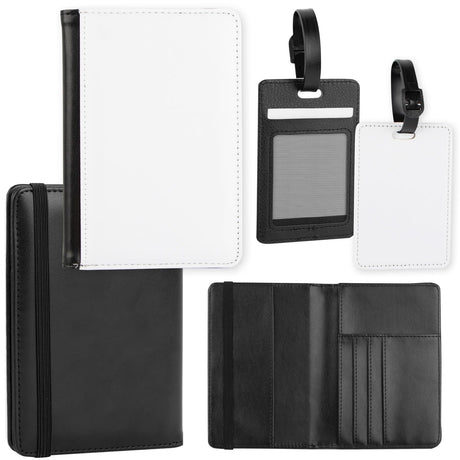 Framendino, 4 Pack Sublimation Passport Cover and Luggage Tag Set PU Leather Blank Heat Transfer Tavel Passport Book Holder Wallet Cover with Travel ID Tag for Business Travel (White, Black) Framendino