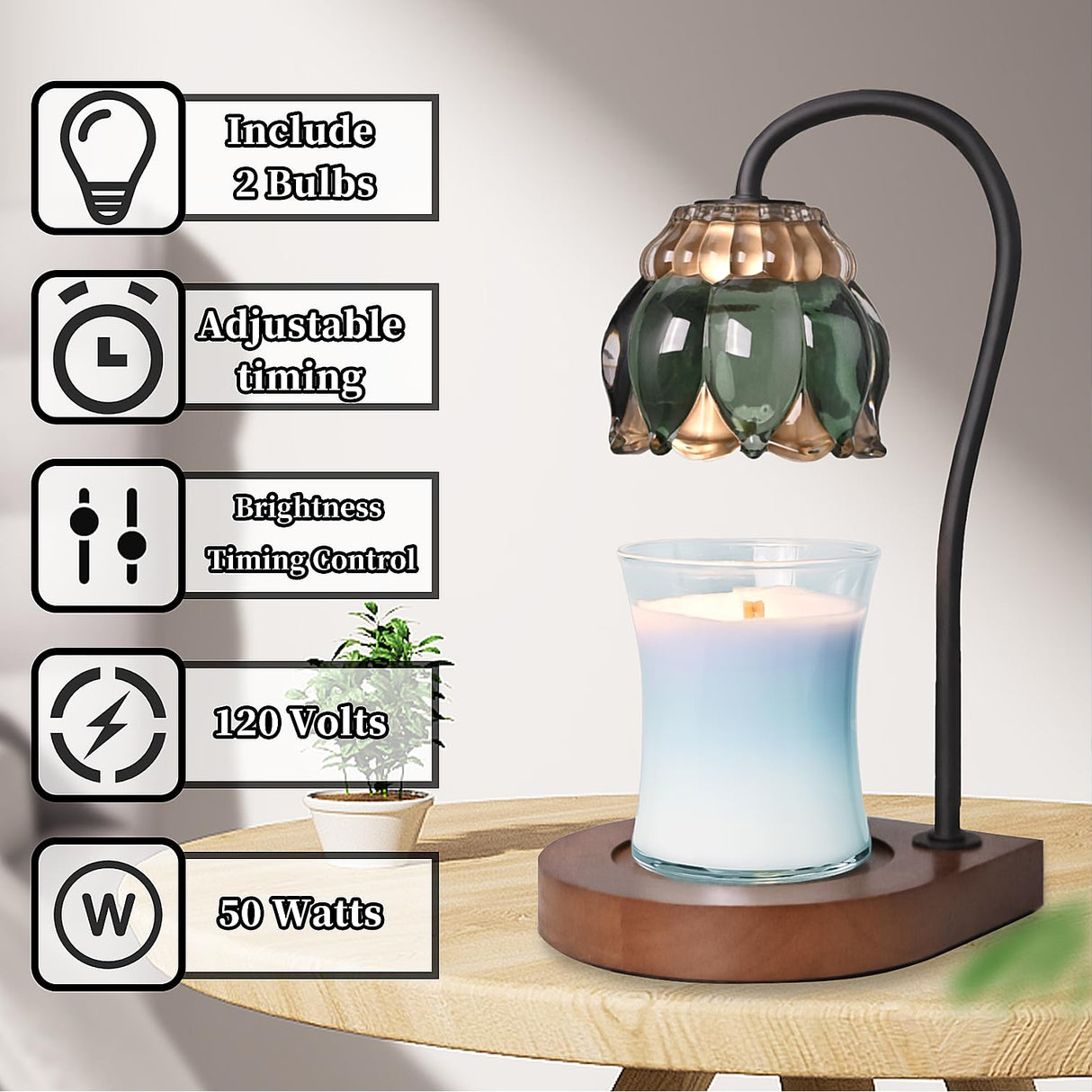 PPZHAVG Candle Warmer Lamp - Electric Candle Lamps Timer, Compatible with All Jar Candles, Gifts for Her, Gift for Mom, Dimmable Candle Warmer, Candle Holders for Home Decor DarkGreen PPZHAVG