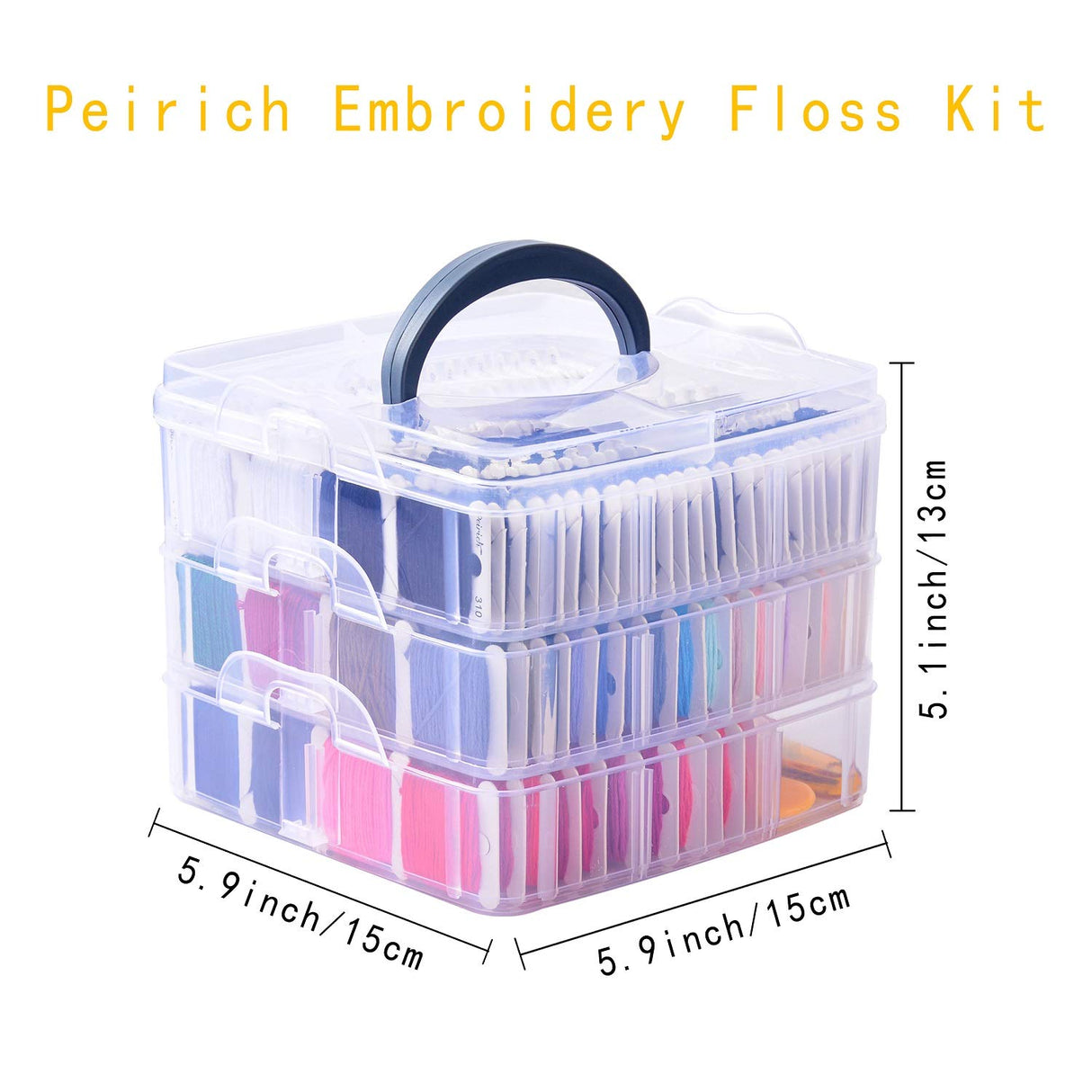 Peirich 201 Pack Embroidery Floss Kit, Includes Embroidery Threads 3-Tier Organizer Box Embroidery Kits for Friendship Bracelets Cross stitch DIY Floss Craft, Gift for Halloween Christmas Mother's Day Peirich