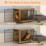 PRETZI Dog Crate Furniture with Cushion,38" Wooden Dog Crate nightstand with Double Doors, Brown Kennel Indoor with Wheels, Decorative Pet House for Small Medium PRETZI