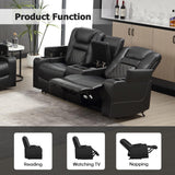 EBELLO Home Theater Seats, Faux Leather Movie Daul Recliner Chair with Console, Power Gaming Loveseat Sofa with Cup Holders and USB Charge EBELLO