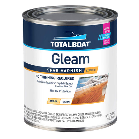 TotalBoat Gleam Marine Spar Varnish, Gloss and Satin Polyurethane Finish for Wood, Boats and Outdoor Furniture (Satin Low-Sheen Quart) TotalBoat