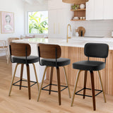Bekrvio 26" Swivel Faux Leather Bar Stools Set of 4 with Ergonomic Backrest and Walnut Bent Wood Legs Bekrvio