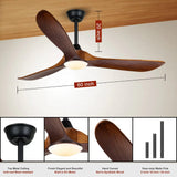 Farmhouse Rustic Ceiling Fans with Lights, 60 inch Outdoor Ceiling Fan for Patios with Light, 3 Blades Wood Ceiling Fan Damp Rated Large Airflow Commercial Ceiling Fan for Exterior House Porch Gazebo AUNLPB