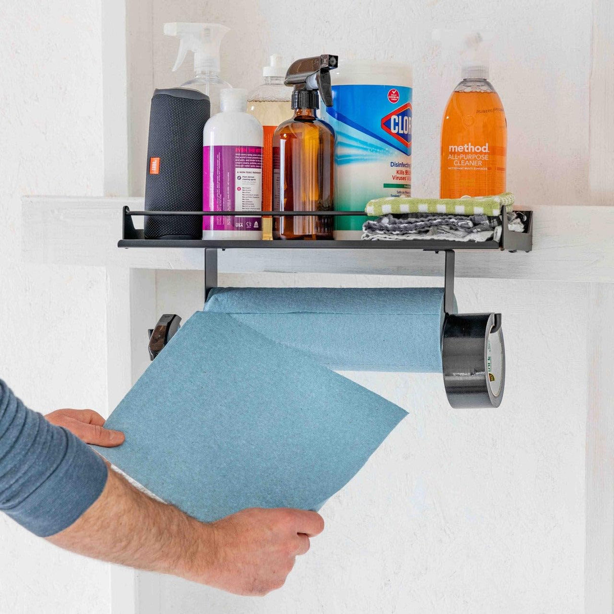 The Original Quick Clean Garage Paper Towel Holder, Wall Mount Shelf, One-Hand Tear, Garage Organization and Storage Rack Holds 50 lbs, StoreYourBoard StoreYourBoard