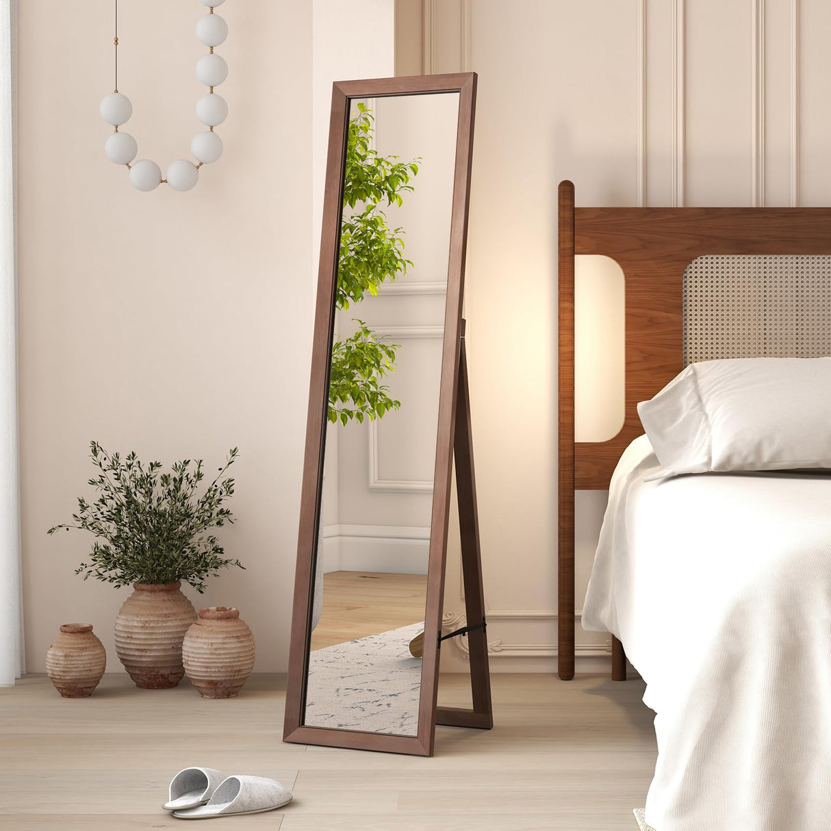 Tangkula Full Length Mirror with Stand, 61" x 14.5" Solid Wood Frame Floor Mirror, Free Standing Full Body Mirror for Living Room, Bedroom, Dressing Room, Cloakroom, Entryway, Brown (61" x 14.5") Tangkula