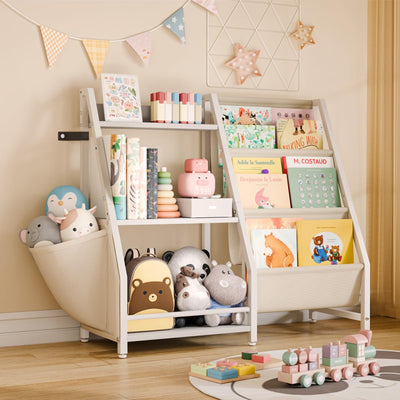 HAVLOTII Kids Bookshelf and Toy Organizer, 3 Tier Bookshelf for Kids, Montessori Bookcase Book Shelf Rooms, Bedroom, Playroom, Nursery, Toy Storage Organizer with Bookshelf (White)