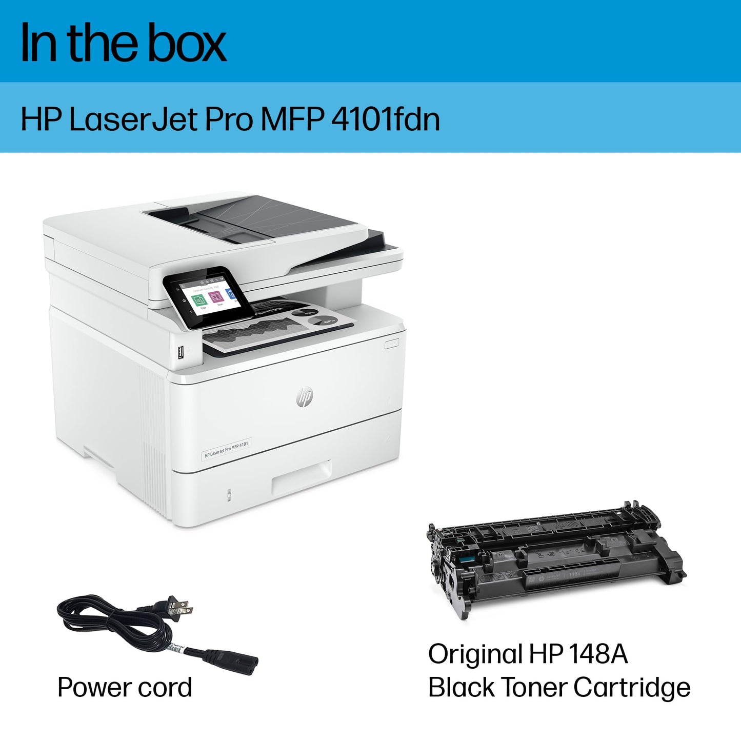 HP LaserJet Pro MFP 4101fdn Printer, Print, scan, copy, fax, Fast speeds, Easy setup, Mobile printing, Advanced security, Best for small teams, Ethernet/USB only