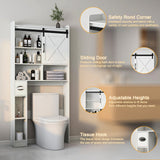 Vabches Farmhouse Over The Toilet Storage Cabinet with Sliding Barn Door and Toilet Paper Holder Vabches