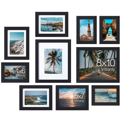 Vittanly 10 Pack Picture Frames Collage Wall Decor, Gallery Wall Frame Set for Wall or Tabletop Display, Multi Sizes with Two 8x10, Four 5x7, and Four 4x6 Photo Frames, Black