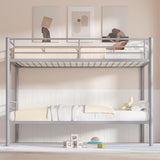 VECELO Bunk Bed Twin Over Twin, Metal Bunkbeds with Ladder and Full-Length Guardrail, No Box Spring Needed, Space Saving, Noise Free, Grey VECELO