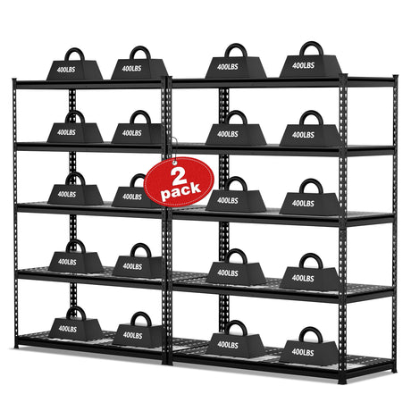 WORKPRO 5-Tier Metal Shelving Unit, 48”W x 24”D x 72”H, Heavy Duty Adjustable Garage Shelving, 4000 lbs Load Capacity (Total), Storage Rack for Garage, Basement, Warehouse, Workshop, 2 Pack WORKPRO