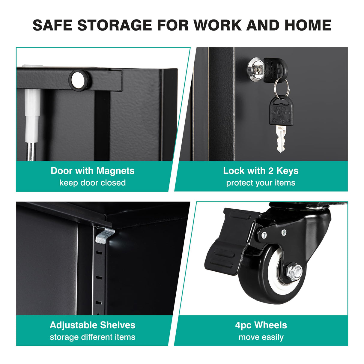 Metal Storage Cabinet with Wheels and Drawers,Rolling Garage Storage Cabinet with Locking Doors and Adjustable Shelves,73" Mobile Tall Large Metal Tool Cabinets with Locks for Home,Office,Garage SISESOL