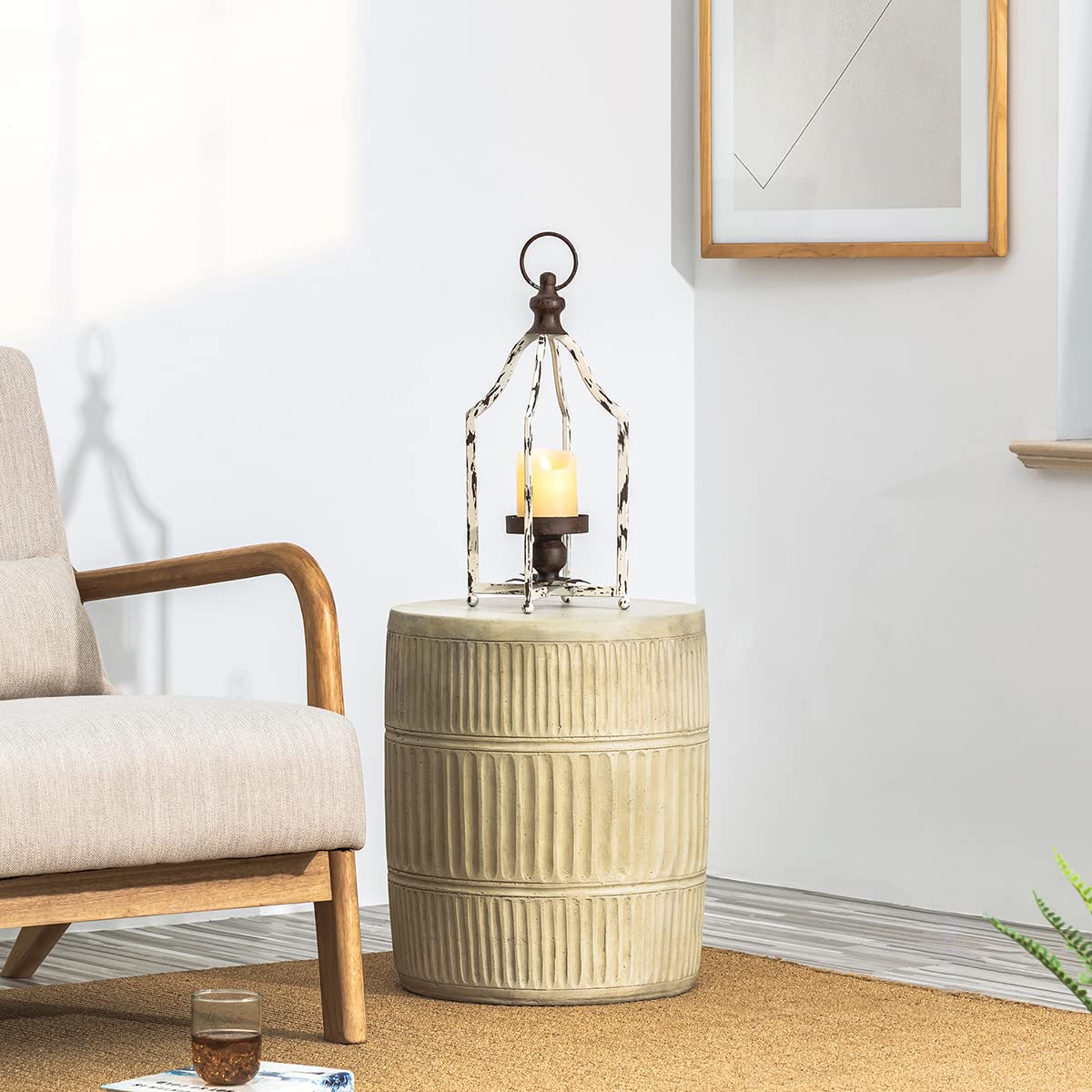 Glitzhome Farmhouse White Metal Lanterns Decorative Hanging Candle Lanterns (White Small) Glitzhome