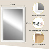 White Wood Mirror for Bathroom,Rectangle Rustic 24 x 36 inch Vanity Mirror for Wall,Wooden Wall-Mounted Hanging Mirror for Entryway,Bedroom or Living Room WIOWUR