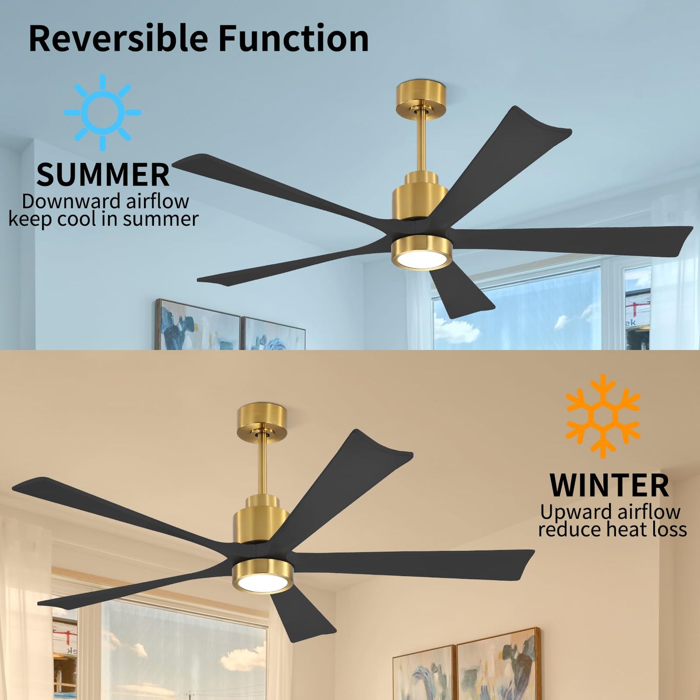 Solid Wood Ceiling Fans DC Motor with Light and Remote Control, 60 Inch Natural Wood Ceiling Fan 5 Blades Waterproof, 6-Speed Reversible Indoor Outdoor Ceiling Fans for Patio, Bedroom, Living Room