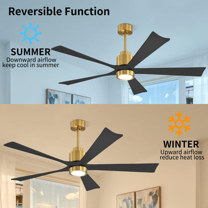 Solid Wood Ceiling Fans DC Motor with Light and Remote Control, 60 Inch Natural Wood Ceiling Fan 5 Blades Waterproof, 6-Speed Reversible Indoor Outdoor Ceiling Fans for Patio, Bedroom, Living Room