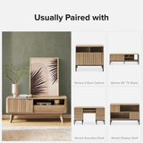 mopio Brooklyn Mid-Century Modern TV Stand, for TVs up to 50” Waveform Panel, Sleek Curved Profile with Adjustable Shelf and Sturdy Box Frame Leg (Golden Oak, 47") mopio