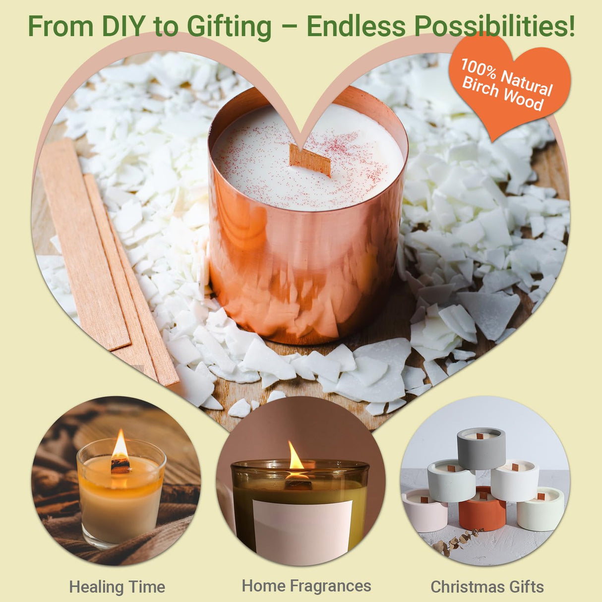 BVMGTT Wood Wicks for Candle Making, 100 Sets Natural Wooden Wicks with 100 Metal Sustainers, 5.1 "x 0.5" x0.02 Thin Crackling Wicks for Soy Wax & Coconut Wax, Perfect for DIY, Home Decor, Gifts BVMGTT