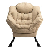 HollyHOME Modern Fabric Large Lazy Chair, Accent Oversized Comfy Reading Chair, Thick Padded Cozy Lounge Chair with Armrest, Leisure Sofa Chair for Living Room, Bedroom, Dorm, Coffee&White HollyHOME