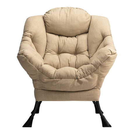 HollyHOME Modern Fabric Large Lazy Chair, Accent Oversized Comfy Reading Chair, Thick Padded Cozy Lounge Chair with Armrest, Leisure Sofa Chair for Living Room, Bedroom, Dorm, Coffee&White HollyHOME