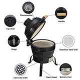 GarveeLife 13-Inch Portable Ceramic Charcoal Grill with Grill Stand, Egg Shaped Ceramic Charcoal Grill w 10.6" Stainless Steel Cooking Grate, Heat Deflectors and Ash Tool for Outdoor Barbecue, Baking GarveeLife