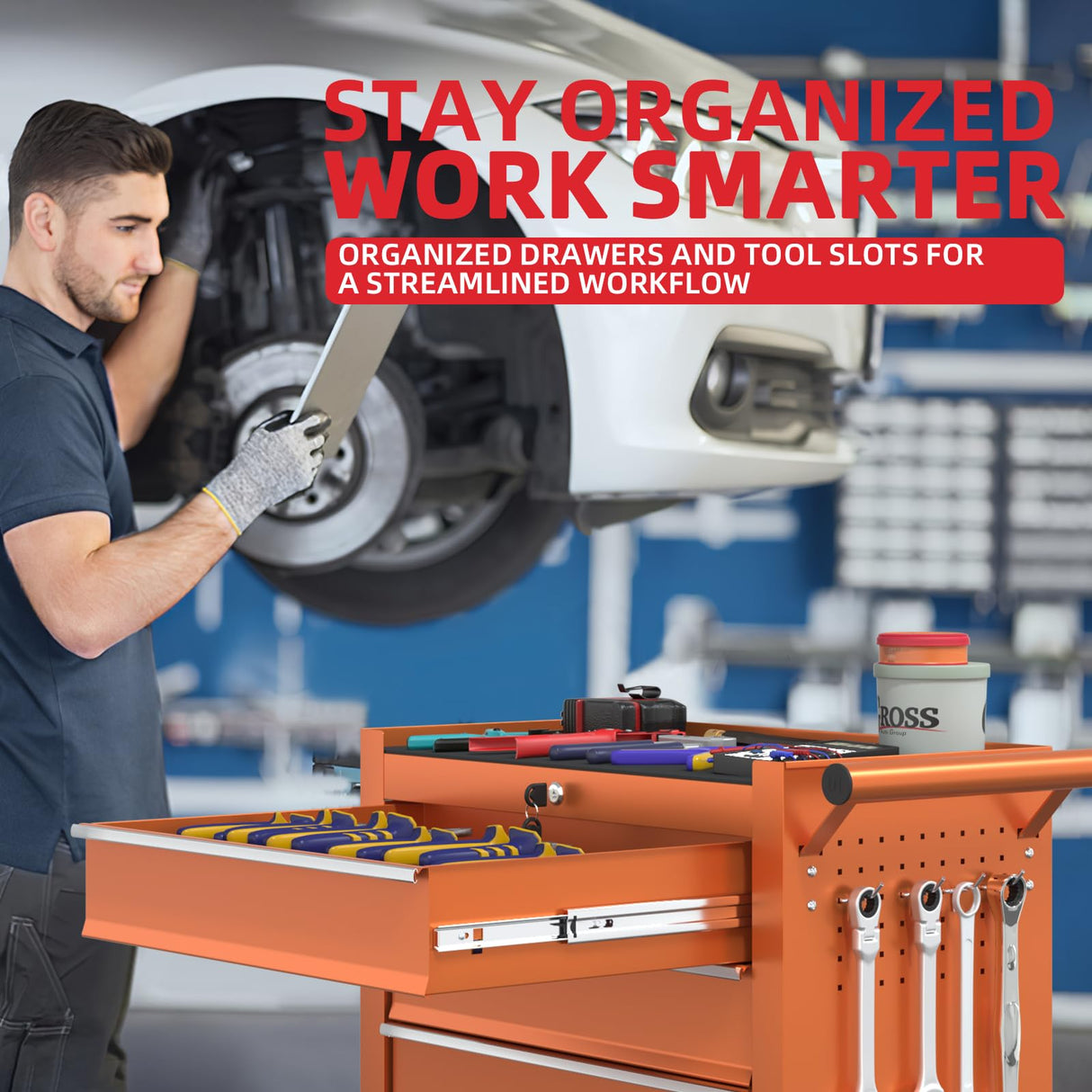 CMFYDAILY 5-Drawers Garage Tool Chest, Large Capacity Tool Cabinet Heavy Duty Mechanic Rolling Tool Box Metal Locking Tool Cart with Drawers and Wheels for Storage CMFYDAILY