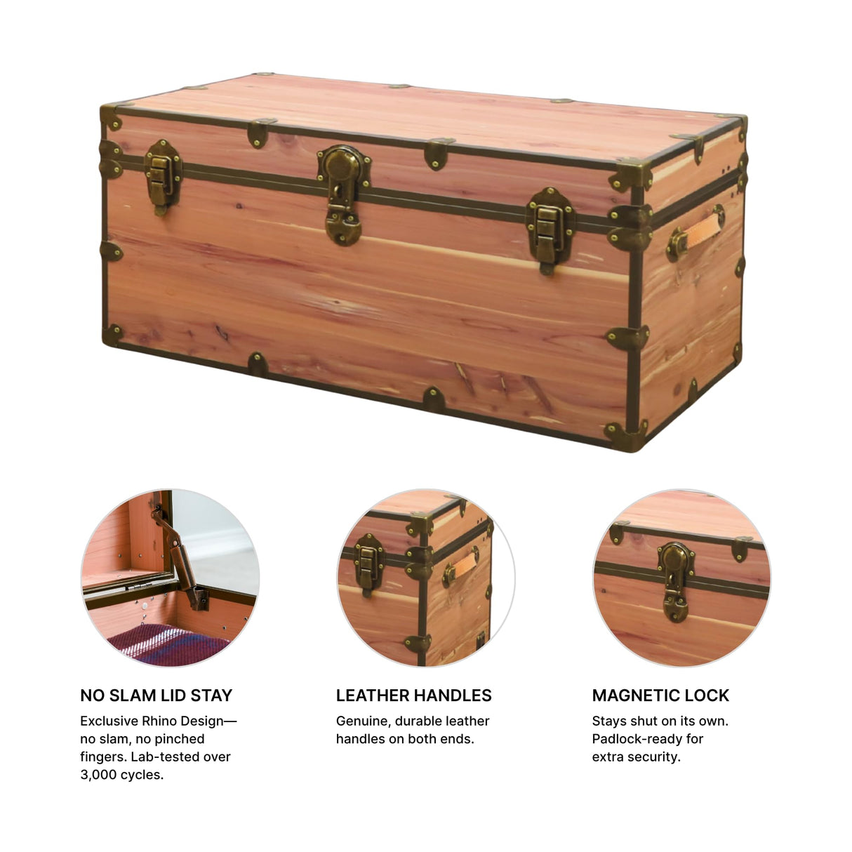 Rhino Trunk & Case Knotty Cedar Chest with Antique Brass Hardware – 32"x18"x14" Large Storage Box, Coffee Table, End of Bed Trunk or Entryway Storage Bench Furniture – USA-Made, Heirloom Aesthetic Rhino Trunk & Case