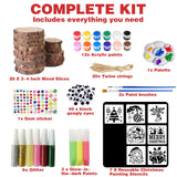 Wood Ornaments for Crafts, 20 Pcs Unfinished Wood Slice Predrilled with Hole Wooden Circles Christmas Craft Kits, Glow in The Dark DIY Ornament Decorating Art Kit with Xmas Painting Stencils Golabarell