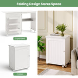 COSTWAY Folding Sewing Table, Multipurpose Craft Station Desk, Display Cabinet with Shelves Storage, Lockable Wheels, Rolling Sewing Machine Desk for Home Apartment, White COSTWAY