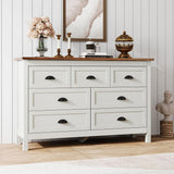 HOUROM Farmhouse White Dresser for Bedroom, Wide Wood Dressers & Chests of Drawers with Vintage Black Handle, 7 Drawer Dresser for Bedroom Hallway, Entryway, Antique White HOUROM