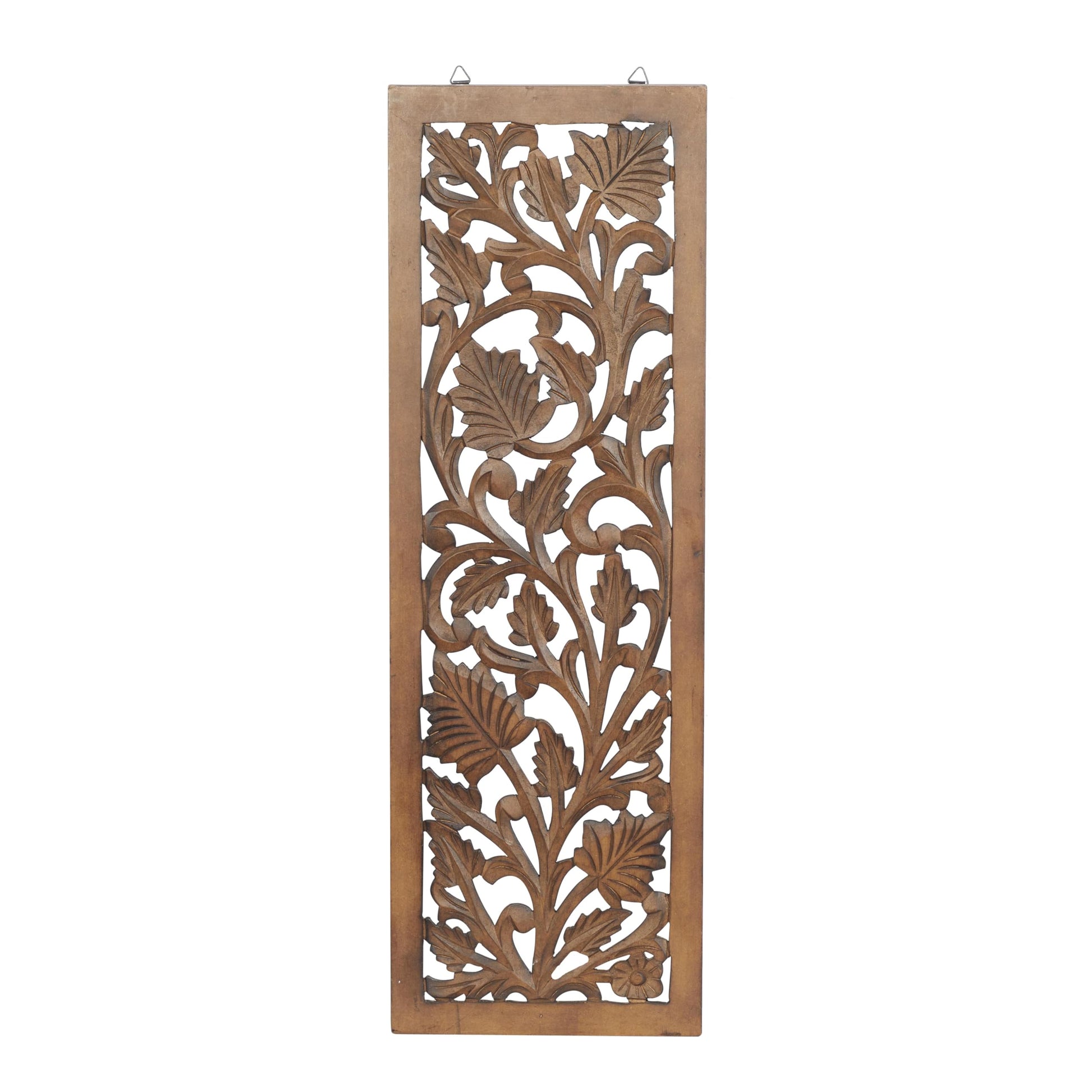 Deco 79 Wooden Floral Handmade Home Wall Decor Intricately Carved Acanthus Wall Sculpture, Wall Art 12" x 1" x 36", Brown - WoodArtSupply