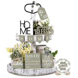 NJXJKGY 11PCS Farmhouse Tiered Tray Decor Set – Rustic Wooden Mini Signs and Decorations for Home and Kitchen Display (Tiered Tray Not Included) NJXJKGY