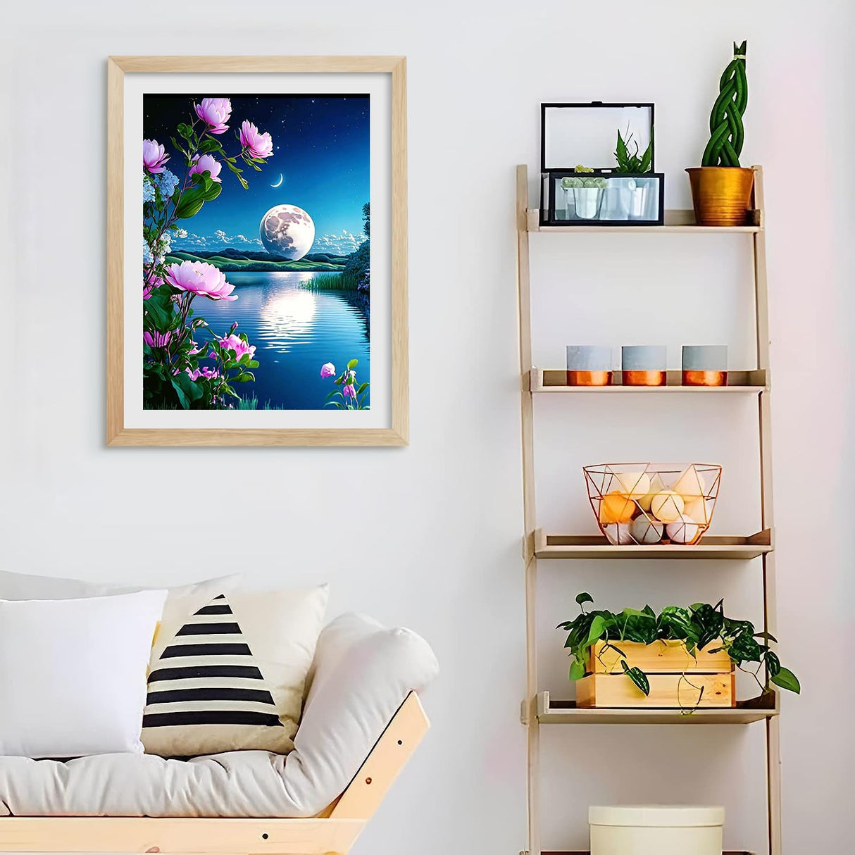 Yunnuo Moon Diamond Painting,Flower Diamond Art Kits for Adults,5D DIY Landscape Diamond Dots Gem Art Painting Kit, Paint with Diamonds Moonscape for Home and Office Wall Decor 12x16inch Yunnuo