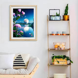 Yunnuo Moon Diamond Painting,Flower Diamond Art Kits for Adults,5D DIY Landscape Diamond Dots Gem Art Painting Kit, Paint with Diamonds Moonscape for Home and Office Wall Decor 12x16inch Yunnuo